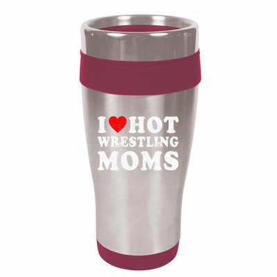 I Love Hot Wrestling Moms Cute Red Heart Love Moms Wrestler 16oz Travel Tumbler