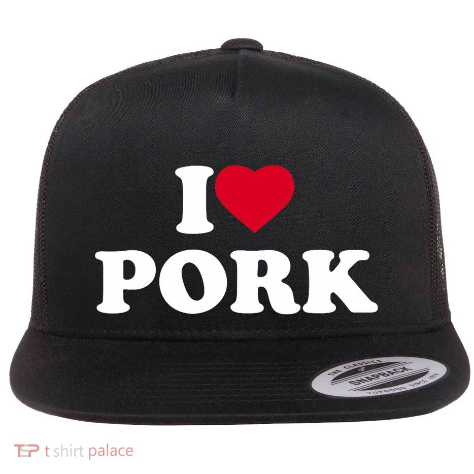 I Love Heart Pork Lover Meat Food Bbq Flat Bill Trucker Hat
