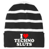 I Love Heart Techno Sluts Edm Music Striped Beanie with Solid Band