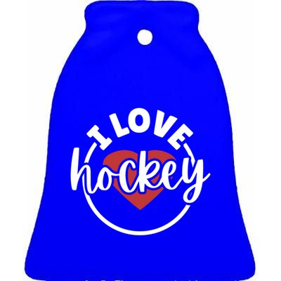 I Love Hockey Cool Gift Ceramic Bell Ornament