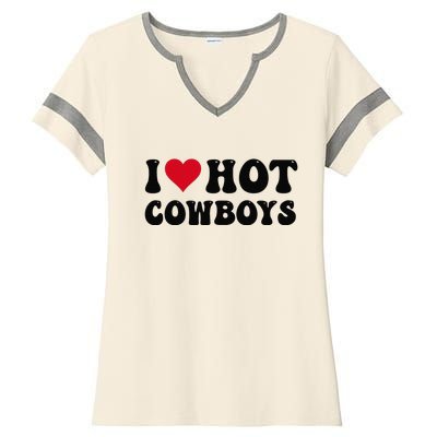 I Love Hot Cowboys I Heart Cow Funny Country Western Ladies Halftime Notch Neck Tee