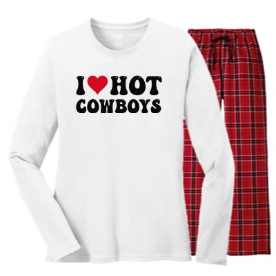 I Love Hot Cowboys I Heart Cow Funny Country Western Women's Long Sleeve Flannel Pajama Set 