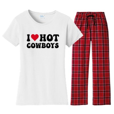 I Love Hot Cowboys I Heart Cow Funny Country Western Women's Flannel Pajama Set