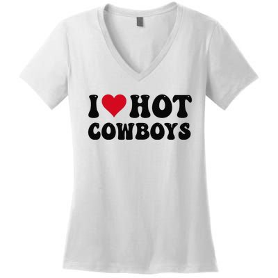 I Love Hot Cowboys I Heart Cow Funny Country Western Women's V-Neck T-Shirt