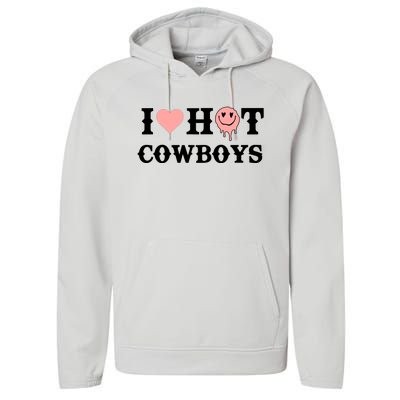 I Love Hot Cowboys Smile Happy Face Performance Fleece Hoodie