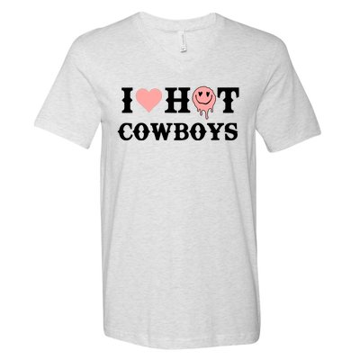 I Love Hot Cowboys Smile Happy Face V-Neck T-Shirt