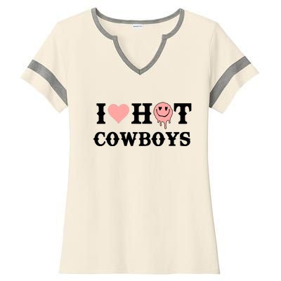 I Love Hot Cowboys Smile Happy Face Ladies Halftime Notch Neck Tee