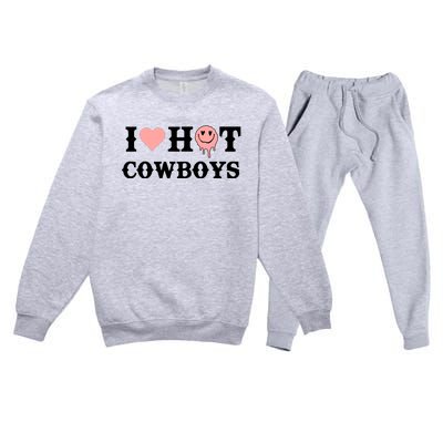 I Love Hot Cowboys Smile Happy Face Premium Crewneck Sweatsuit Set