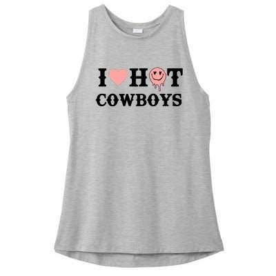 I Love Hot Cowboys Smile Happy Face Ladies PosiCharge Tri-Blend Wicking Tank