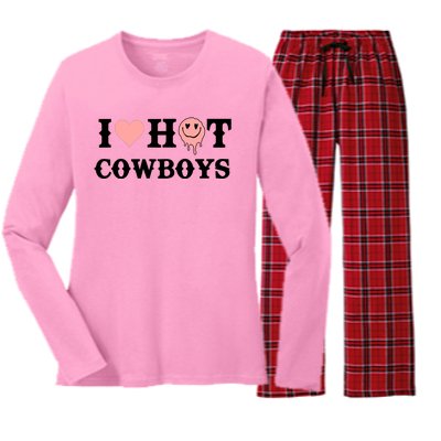 I Love Hot Cowboys Smile Happy Face Women's Long Sleeve Flannel Pajama Set 