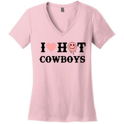 I Love Hot Cowboys Smile Happy Face Women's V-Neck T-Shirt