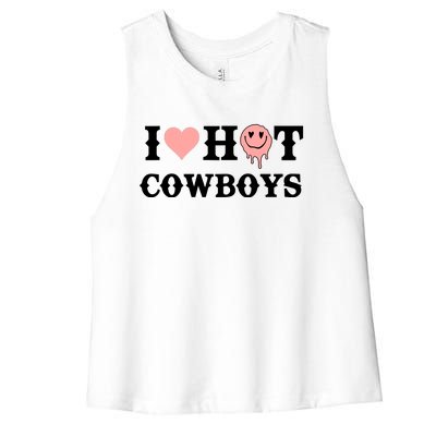 I Love Hot Cowboys Smile Happy Face Women's Racerback Cropped Tank