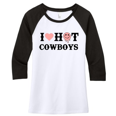 I Love Hot Cowboys Smile Happy Face Women's Tri-Blend 3/4-Sleeve Raglan Shirt