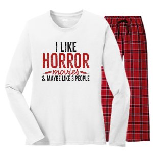 I Like Horror Movies And Maybe Like 3 People Funny Movie Women's Long Sleeve Flannel Pajama Set 