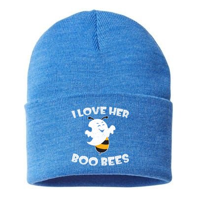 I Love Her Boo Bees Funny Gift Matching Halloween Costume Gift Funny Gift Sustainable Knit Beanie