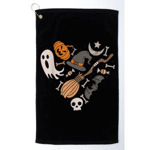 I Love Halloween Retro Spooky Heart Cute Ghost Witches Broom Platinum Collection Golf Towel