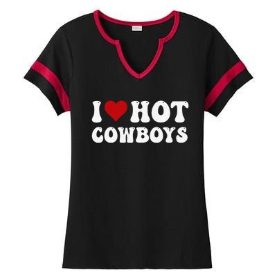 I Love Hot Cowboys I Heart Cowboys Country Western Ladies Halftime Notch Neck Tee