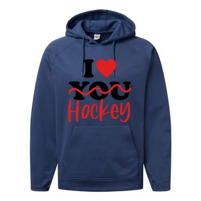 I Love Hockey Cool Gift Performance Fleece Hoodie