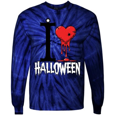 I Love Halloween Creepy Heart Retro Spooky Tie-Dye Long Sleeve Shirt