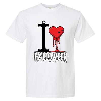 I Love Halloween Creepy Heart Retro Spooky Garment-Dyed Heavyweight T-Shirt