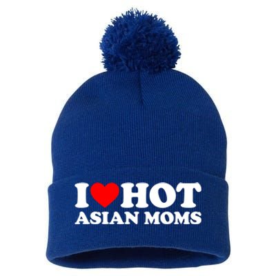 I Love Hot Asian Moms Meaningful Gift Heart Hot Moms I Love Hot Moms Cute Gift Pom Pom 12in Knit Beanie