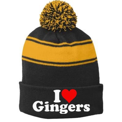 I LOVE HEART GINGERS REDHEADS RED HAIR Stripe Pom Pom Beanie