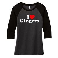 I LOVE HEART GINGERS REDHEADS RED HAIR Women's Tri-Blend 3/4-Sleeve Raglan Shirt