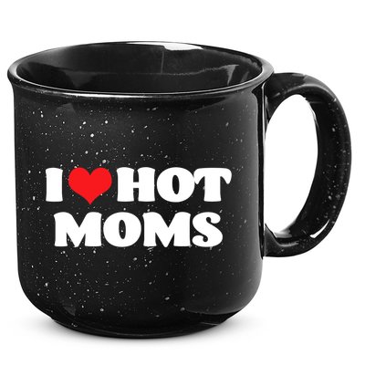 I Love Hot Moms Tshirt Funny Red Heart Love Moms 15oz Campfire Ceramic Mug