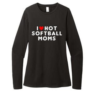 I Love Hot Softball Moms Funny Red Heart Womens CVC Long Sleeve Shirt