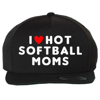 I Love Hot Softball Moms Funny Red Heart Wool Snapback Cap