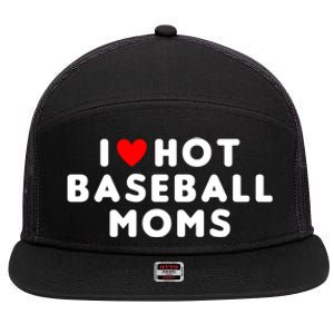 I Love Hot Baseball Moms Funny Red Heart Gift 7 Panel Mesh Trucker Snapback Hat