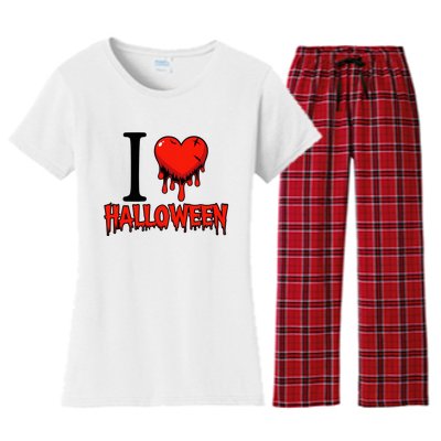 I Love Halloween Creepy Heart Retro Spooky Women's Flannel Pajama Set