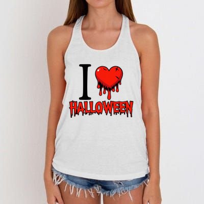 I Love Halloween Creepy Heart Retro Spooky Women's Knotted Racerback Tank