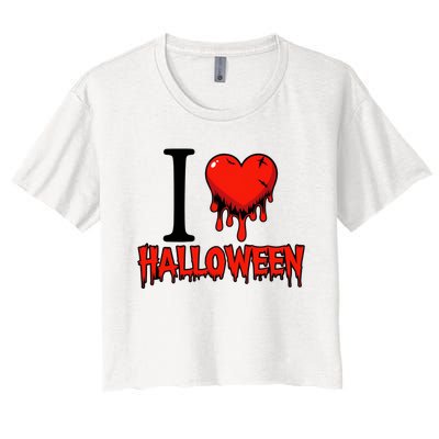 I Love Halloween Creepy Heart Retro Spooky Women's Crop Top Tee