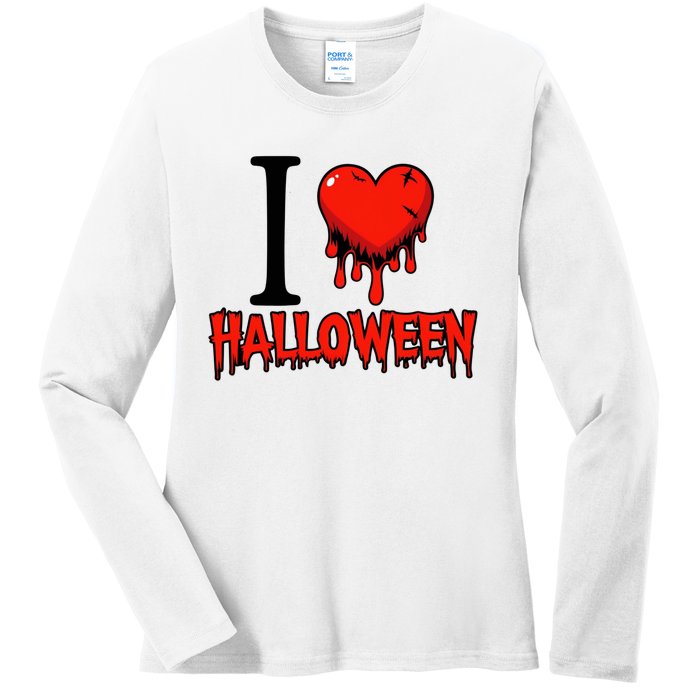 I Love Halloween Creepy Heart Retro Spooky Ladies Long Sleeve Shirt