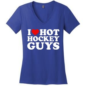 I Love Hot Hockey Guys Gift I Heart Hot Hockey Guys Gift Women's V-Neck T-Shirt