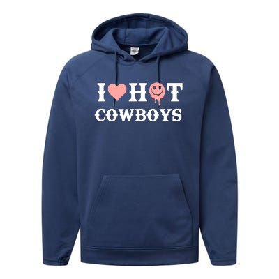 I Love Hot Cowboys Smile Happy Face Performance Fleece Hoodie