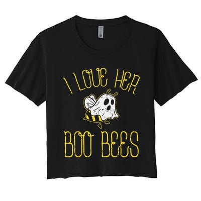 I Love Her Boo Bees Couples Halloween Adult Costume His Men Women's Crop Top Tee