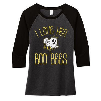 I Love Her Boo Bees Couples Halloween Adult Costume His Men Women's Tri-Blend 3/4-Sleeve Raglan Shirt