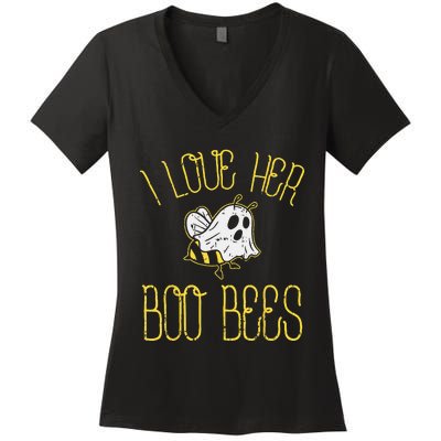 I Love Her Boo Bees Couples Halloween Adult Costume His Men Women's V-Neck T-Shirt