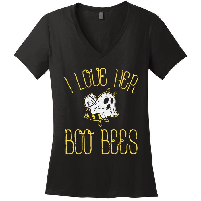 I Love Her Boo Bees Couples Halloween Adult Costume His Men Women's V-Neck T-Shirt