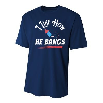 I Like How He Bangs Funny 4th Of July Patriotic Youth Performance Sprint T-Shirt