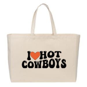 I Love Hot Cowboys Groovy Retro I Love Cowboys Cotton Canvas Jumbo Tote