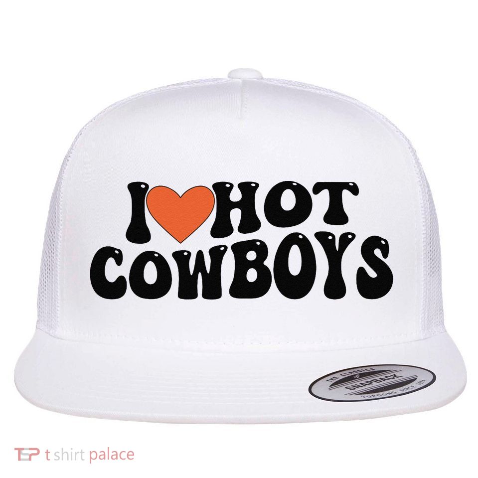 I Love Hot Cowboys Groovy Retro I Love Cowboys Flatbill Hat