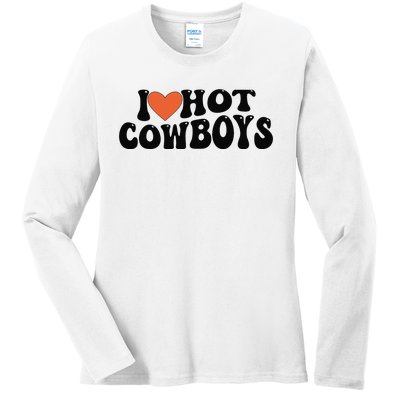 I Love Hot Cowboys Groovy Retro I Love Cowboys Ladies Long Sleeve Shirt