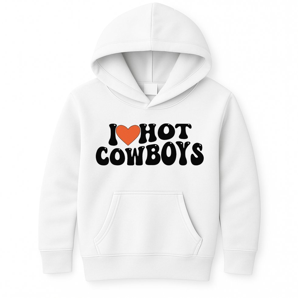 I Love Hot Cowboys Groovy Retro I Love Cowboys Kids Hoodie