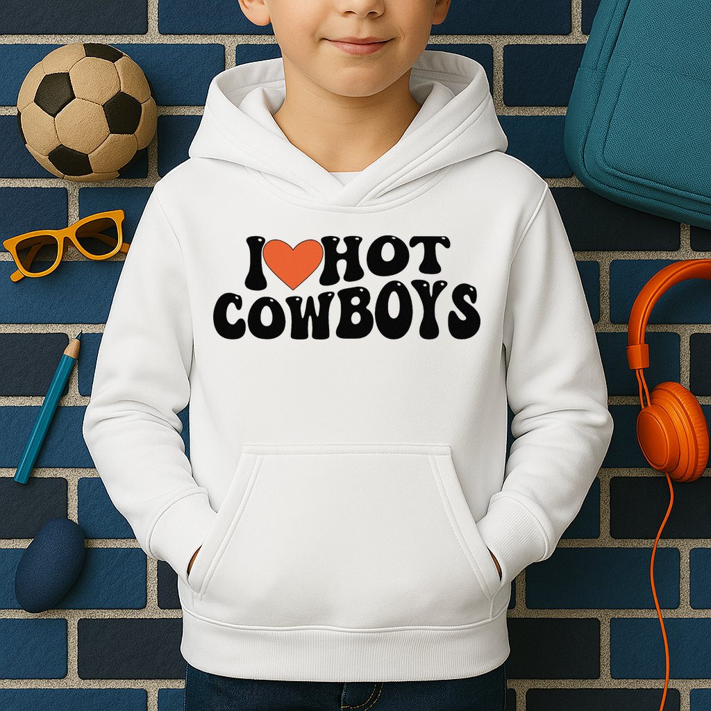 I Love Hot Cowboys Groovy Retro I Love Cowboys Kids Hoodie