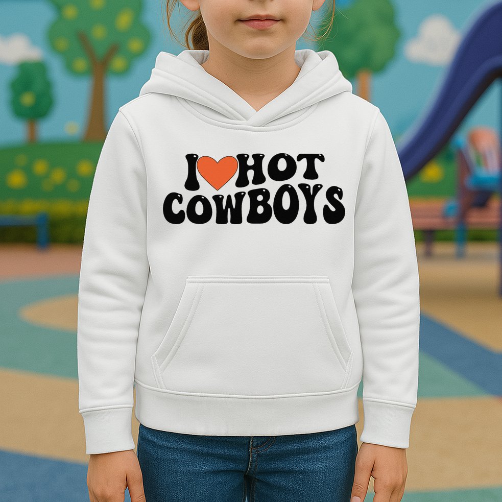 I Love Hot Cowboys Groovy Retro I Love Cowboys Kids Hoodie
