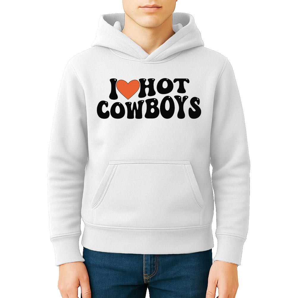 I Love Hot Cowboys Groovy Retro I Love Cowboys Kids Hoodie