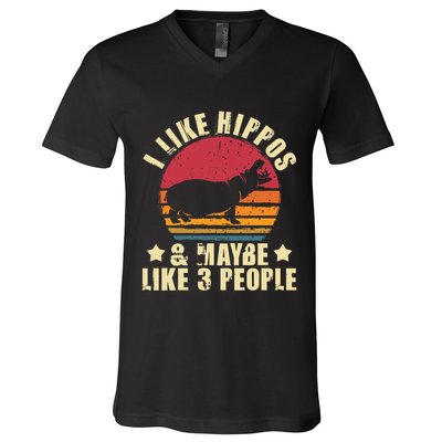 I Like Hippos & Maybe Like 3 People Zookeeper Hippopotamus V-Neck T-Shirt